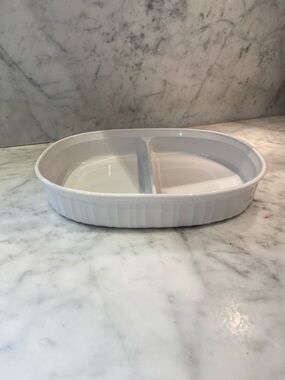 Corning French White Divided Ceramic Serving Dish